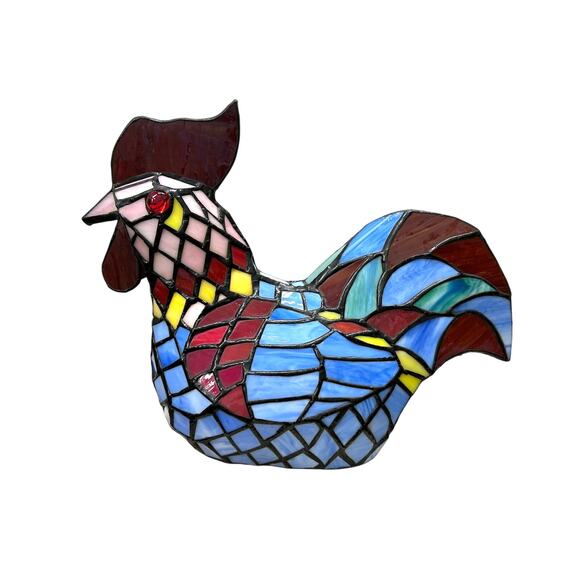 Vintage Stained Glass Rooster Lamp - Tiffany Style Farmhouse Chicken Lighting - Picture 1 of 9
